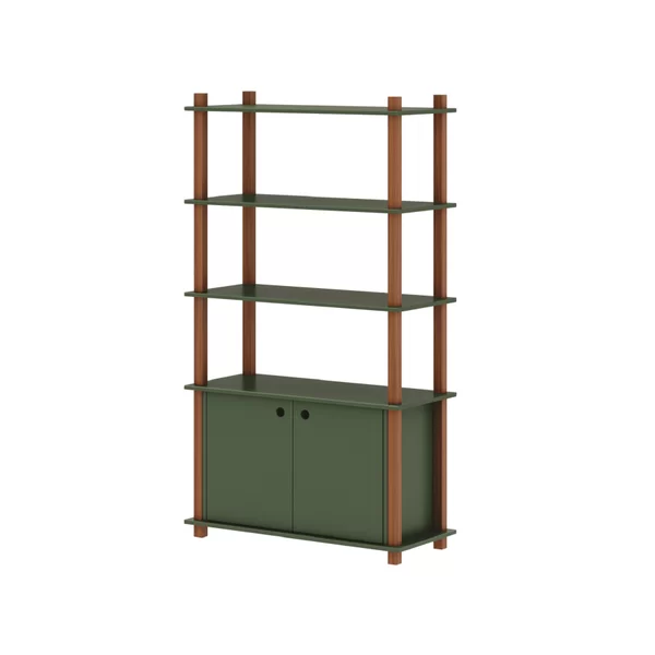 4 - Estante Zen 2 portas e 3 Prateleiras Natural/Verde Musgo - Mez