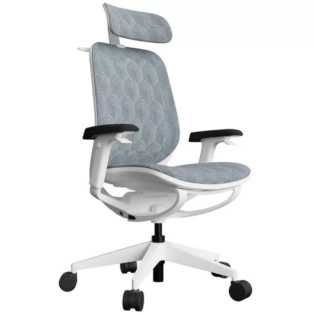 1 - Cadeira Office Elements Reclinável Braço 5D Cilindro de Gás Classe 4 Cinza e Branco - Joplin
