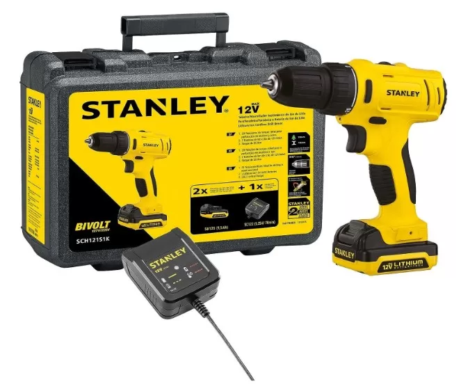 10 - Parafusadeira e Furadeira de Impacto de 3/8 Pol. (10mm) com 2 Baterias Bivolt 12V Ion-Litio 1.5Ah e Maleta SCD121S2K - Stanley