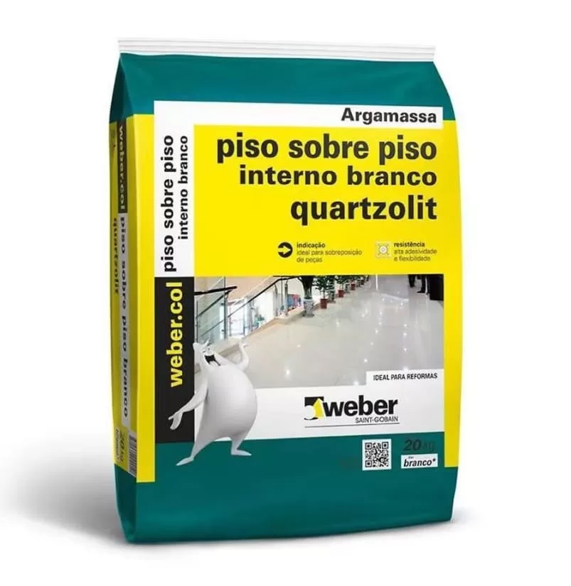 1 - Argamassa para Porcelanato e Piso Sobre Piso Interno 20kg Branco – Quartzolit