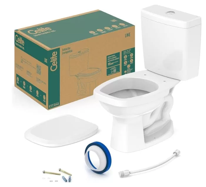 1 - Kit Bacia com Caixa, Assento Polipropileno e Complementos de Instalação Like, 36 x 61 x 74 cm 1647230010300 – Celite