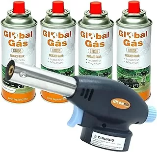 10 - Maçarico Culinário GT6019 Gás Butano Solda Regulagem + 4 refil – Globalmix