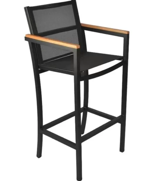 2 - Banqueta Perpétua de Alumínio e Tela Sling Para Bancada de Cozinha Preto - Voratto Móveis