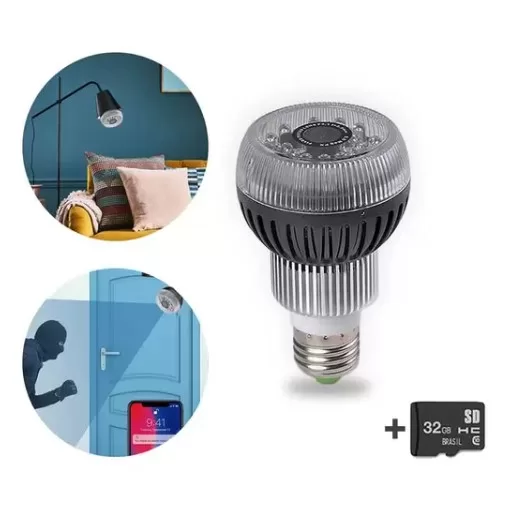 2 - Câmera Espiã Disfarçada Lâmpada com Sensor de Presença 32GB - Empório Forte