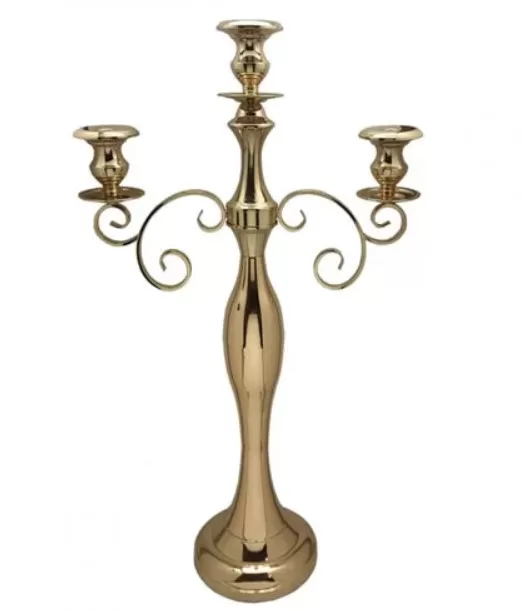 2 - Candelabro 3 Velas Niquelado com Cristal cor Gold - Camicado