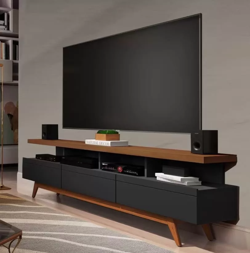 2 - Rack para TV até 72 Polegadas Vivare Wood Black/Freijó - Giga Móveis