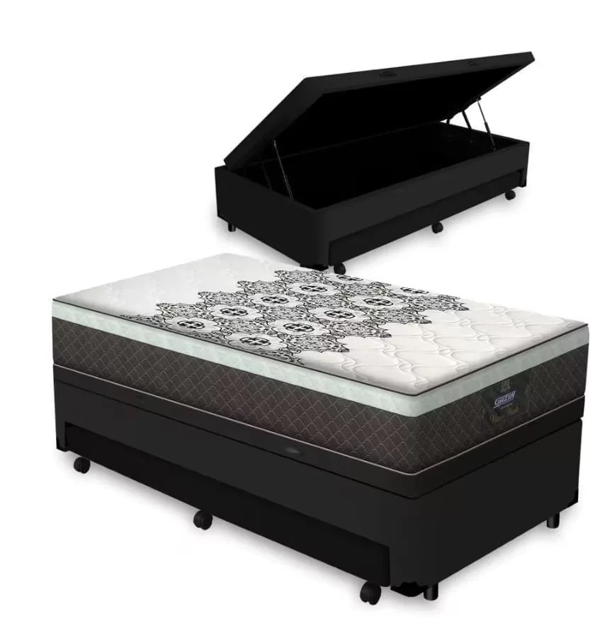 3 - Cama Box Baú e Auxiliar Solteiro + Colchão de Molas Ensacadas Gazin - New York