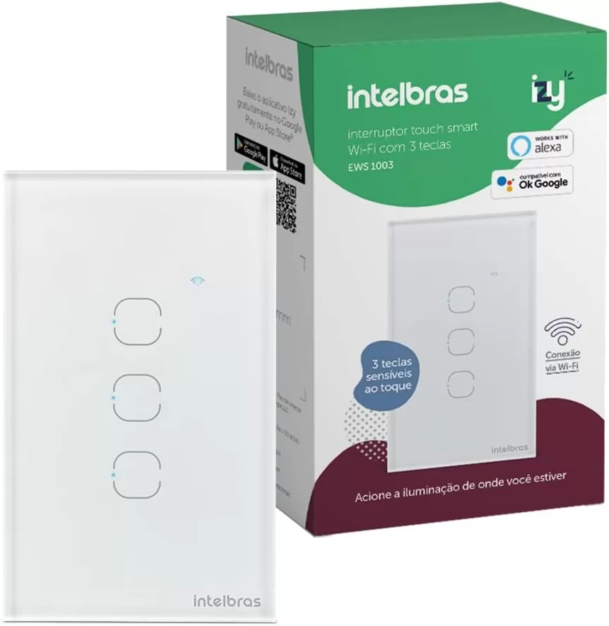 3 - Interruptor Touch Inteligente Compatível Com Alexa Com 3 Teclas EWS 1003 Branco – Intelbras