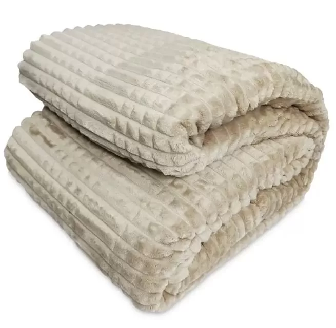 3 - Manta Sherpa Casal Dupla Face Pele Carneiro Cobertor Plush Listrado em Alto Relevo - Habitat