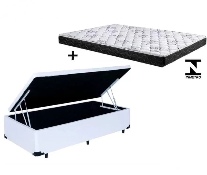 4 - Cama Box Baú Solteiro Sonho Sintético Branco + Colchão Solteiro - Sonho Espuma