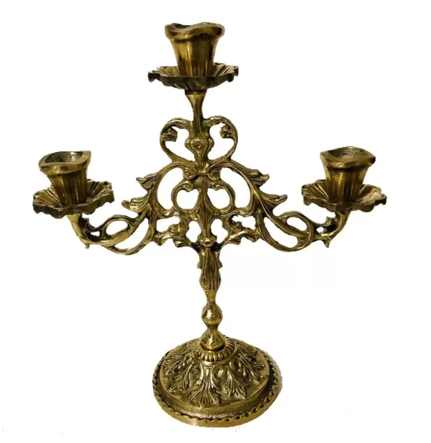 4 - Castiçal três velas bronze floral religião igrejas decoração - Artsboi