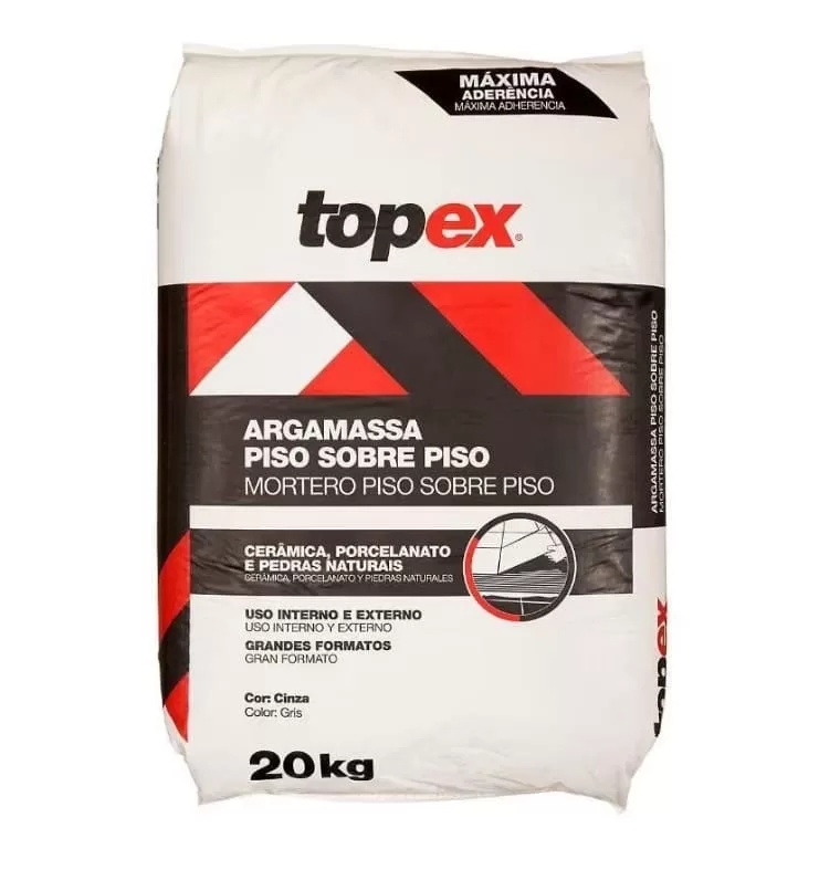 5 - Argamassa Piso Sobre Piso Interno e Externo Cinza 20kg – Topex