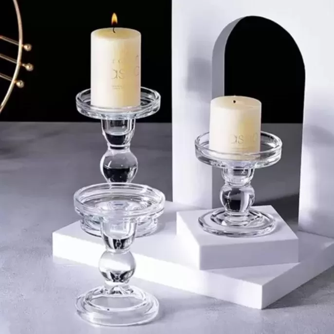 5 - Castiçal Candelabro Porta Vela Vidro 14cm Mesa Jantar Centro - Up2u Decor