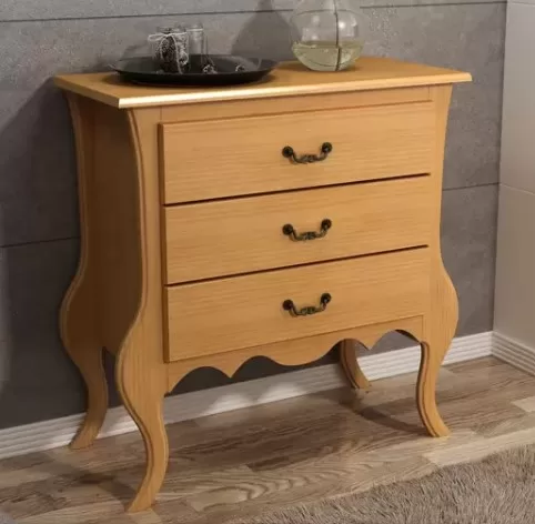 5 - Cômoda para Quarto 3 Gavetas em Madeira Maciça Geórgia Mel - Straub Web