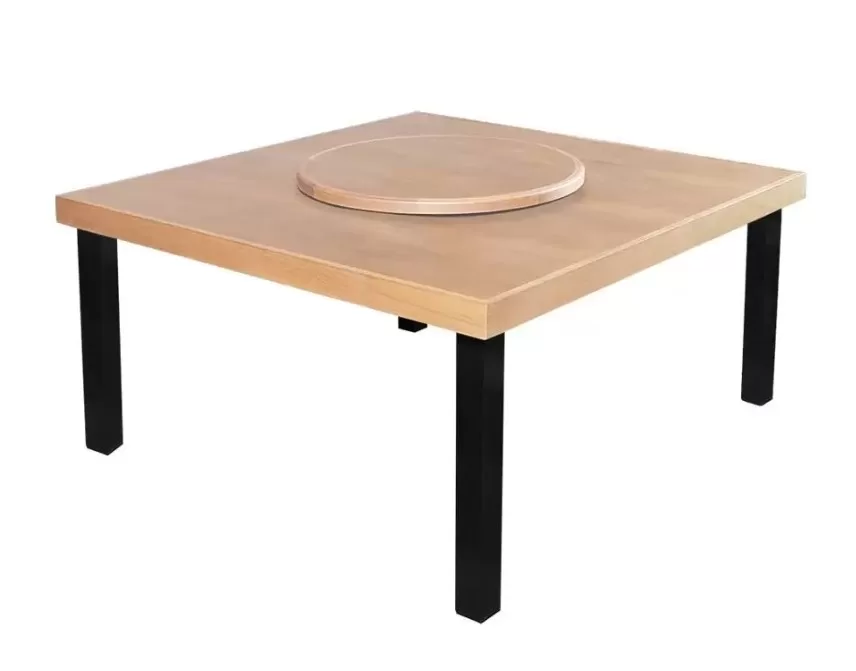 5 - Mesa de Jantar Indústrial Sophia Quadrada com Prato Giratório Base Alumínio Natural - Art Moveis Rusticos