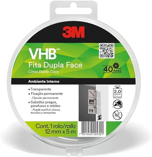6- 3M, Fita Dupla-face, 4910, 12mmx5m 1 rollo - VHB