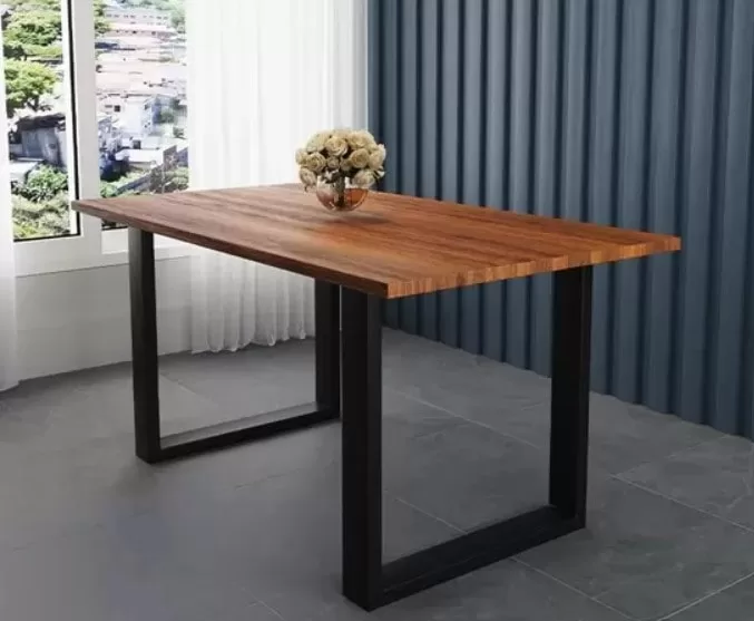 7 - Mesa de Jantar Industrial Odin Madeira Maciça e Aço - Loja DoceLar