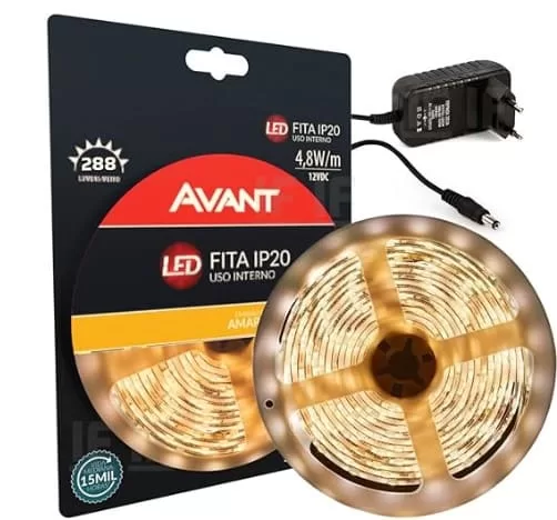 8 - Fita Led, Interna Ip20. 8 Wm, 5M, Am 3000 K, 12 V, Transformador Ormador, Luz Amarela – Avant