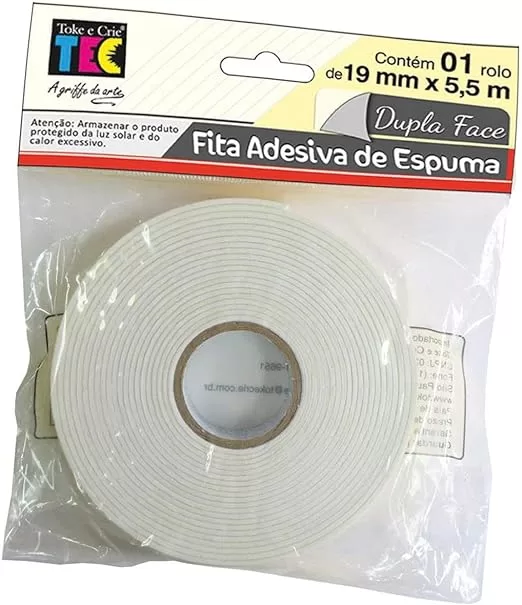 9 - Fita Adesiva de Espuma Dupla Face 19mmx5.5 m, Branco – Toke e Crie