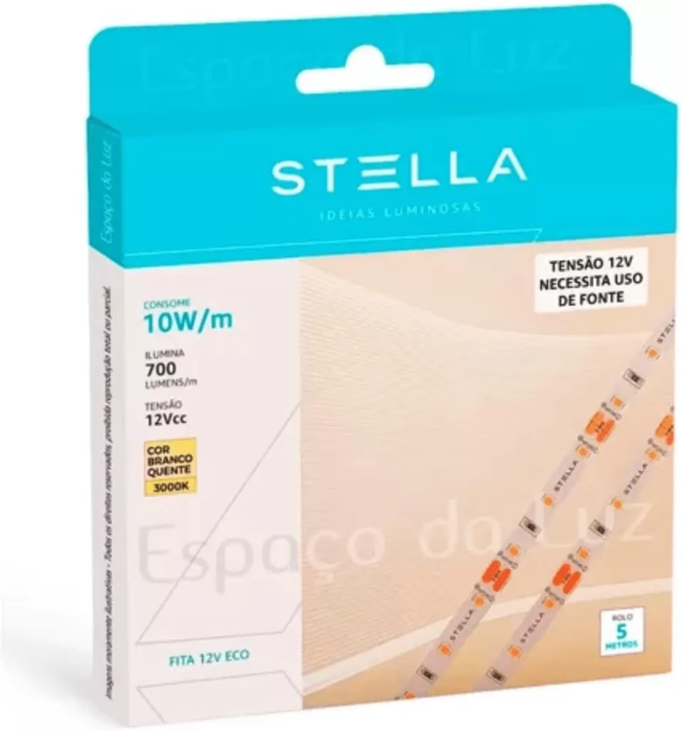 9 – Fita Led Eco 10W/M 12V IP20 3000K STH7814/30 Branco quente - Stella