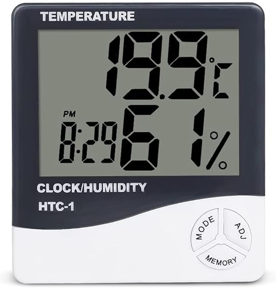1 - Termo-higrômetro Medidor de Umidade Temperatura Relógio Digital LCD Sem Extensor - Miroc