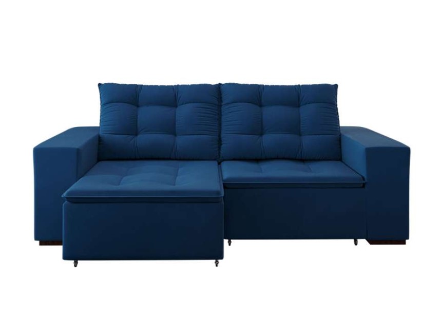 10 - Sofá 3 Lugares Retrátil e Reclinável Luther Veludo Azul Marinho 220 cm - Mundo Móveis