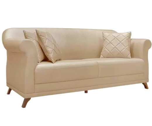 10 - Sofá 3 Lugares para Sala de Estar Eva Linho Dourado - Montanaris Decor