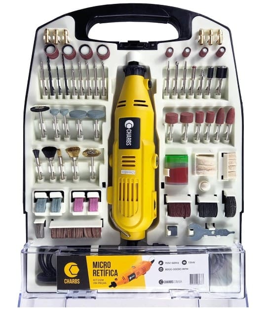 4 - Micro Retífica com 234 Acessórios e Maleta CH2904-X  110V – Charbs