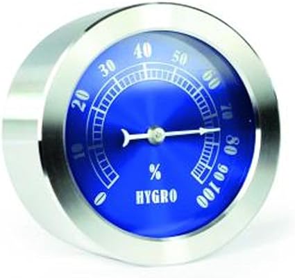 4 - Termo Higrômetro Analógico Bimetálico em Inox Fundo Azul - Incoterm