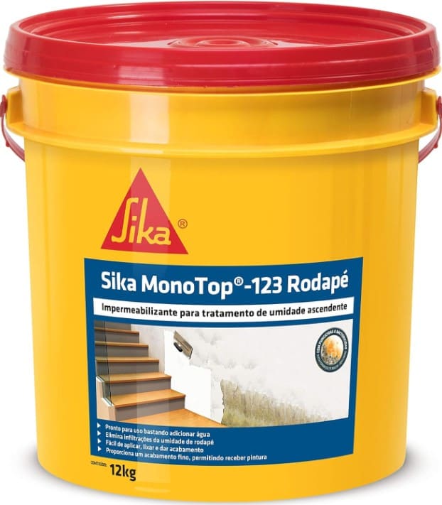 5 - Massa corrida Monotop - 123 Rodapé, Tratamento e Eliminação de umidade - Balde 12kg – Sika