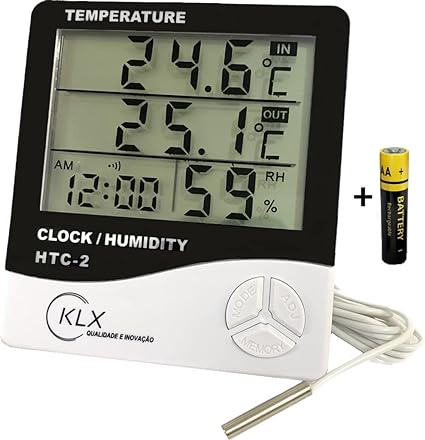 9 - Higrômetro com Sonda Máxima, Mede Temperatura e Umidade com Relógio Integrado - KLX Qualidade e Inovação
