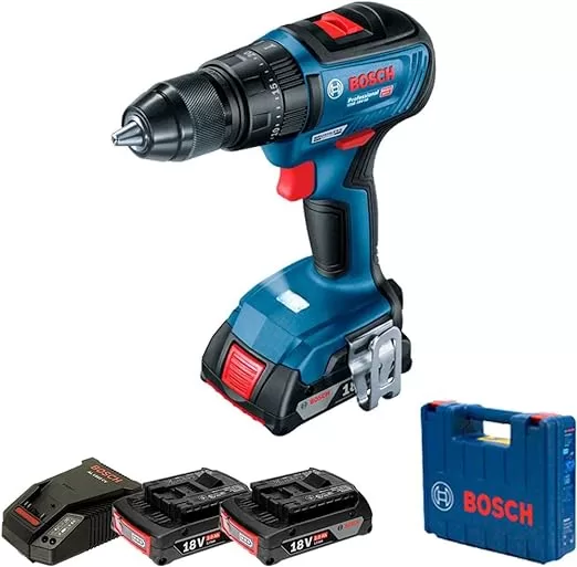 3 - Parafusadeira e Furadeira de Impacto Gsb 18V 50 18V Brushless Com 2 Baterias 1 Carregador E Maleta - Bosch
