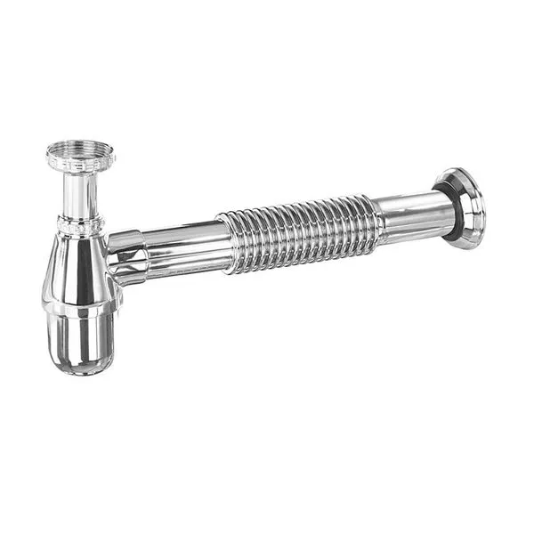 3 - Sifão para pias de cozinha americana 1.1/2" x 2" com tubo de saída corrugado 30cm cromado - Esteves